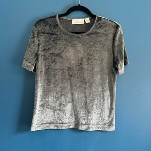 Vintage 90s Velvet Blouse‎ Women's Size Medium Gray Dana B. & Karen Grey Goth